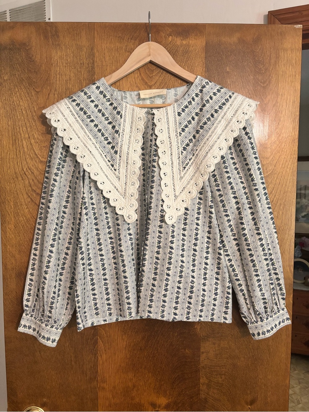 Women’s Navy & Cream Lace Collar Button-Front Top